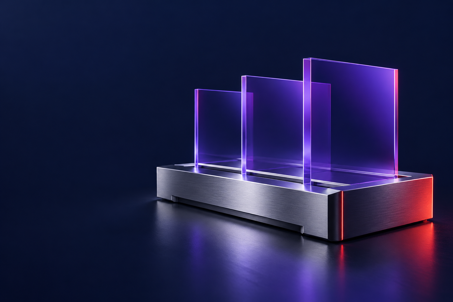 Abstract server and glass panels representing control over business software